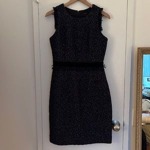 J. Crew sparkle tweed midnight navy multi dress with ribbon and fringe detail